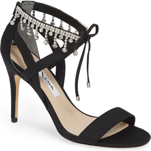 Nina Collina Black Satin Heeled Sandals Evening Stiletto Heel Pump Dress Shoes 8 - Picture 6 of 8